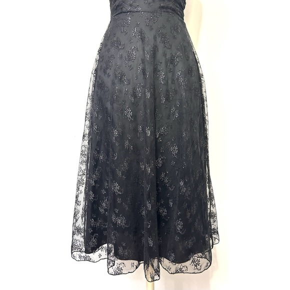 B Darlin Black Mesh Midi Dress 3/4 Ruched Sparkle Fairy Grunge Whimsigoth Party - Picture 4 of 9